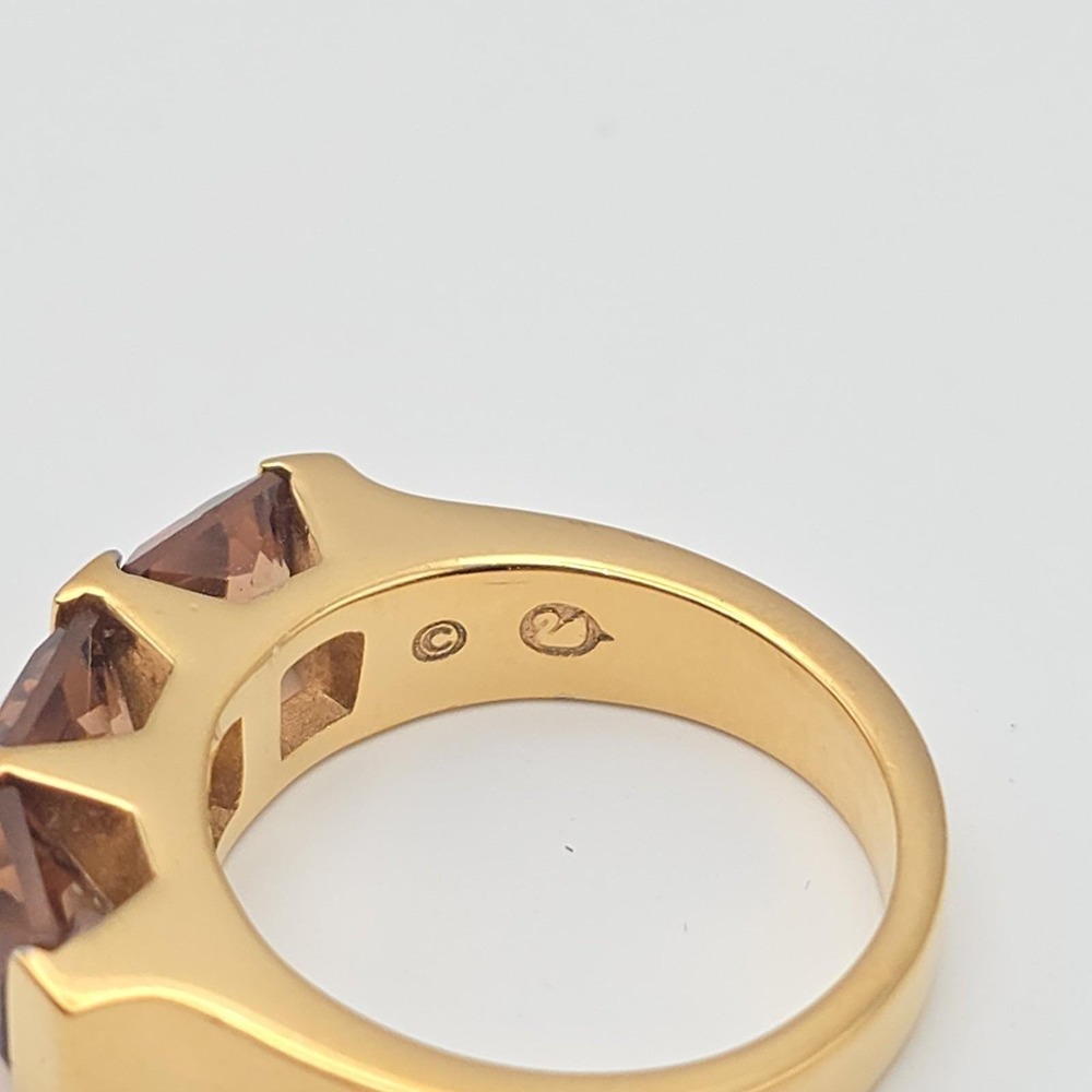 Vintage SWAROVSKI Ring Signed 3 Austrian Crystals 18k Yellow Gold Plate Size 7.5 - Picture 12 of 14